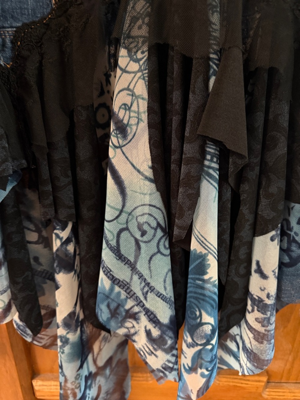 Miss Lili Blue Denim Jacket with Black Lace & Printed Fringe - Picture 5 of 5